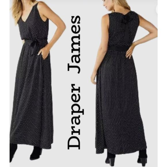 Draper James RSVP Sleeveless Knot-Waist Maxi Dress Womens Medium Black Polka Dot - Picture 1 of 5
